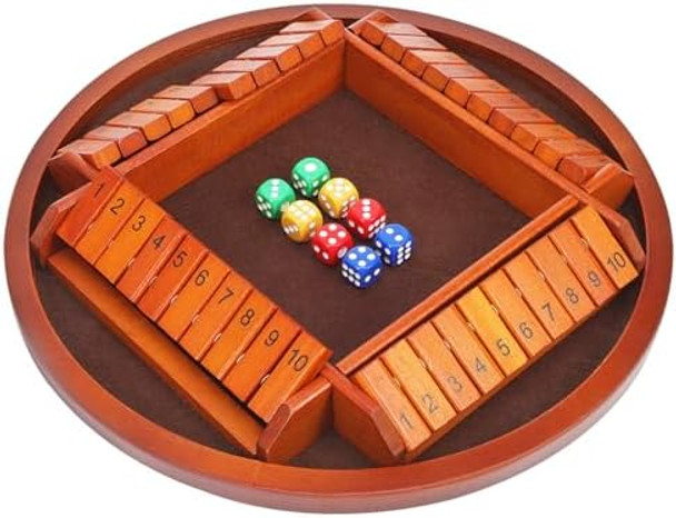 Toyvian Shut The Box, Wooden Dice Board Games For Kids 8-12, Math Toys For 2-4 Player, Wood Board Box Toy Table Number Flips For Family Game, Brown