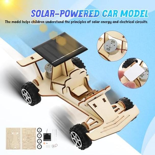 Toyvian Electic Car Stem Science Toy Set: 3D Wooden Puzzle Solar Car Model And Traffic Light Science Project Educational Solar Power Experiment For Boys Girls