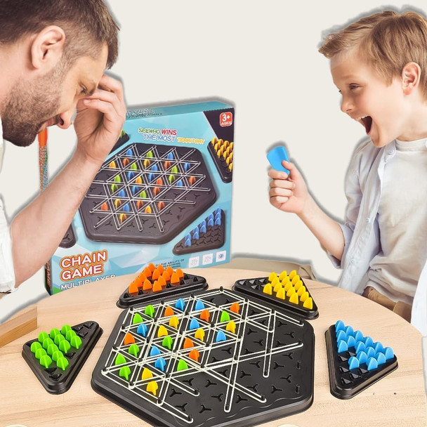 Uniqus Chain Triangle Chess, Triggle Rubber Band Game, Interactive Territory Capture Family Board Game For Adults And Kids, 2 To 4 Players