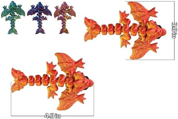 Uniqus 3D Printed Fidget Dragon,4 Pcs Colorful Articulated 3D Dragon,Birthday /Desktop Toys/Home Decoration