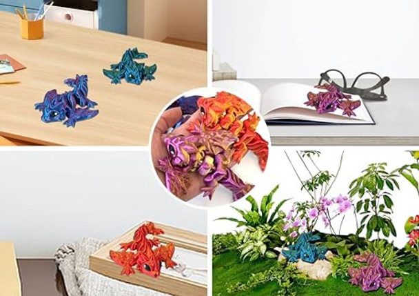 Uniqus 3D Printed Fidget Dragon,4 Pcs Colorful Articulated 3D Dragon,Birthday /Desktop Toys/Home Decoration