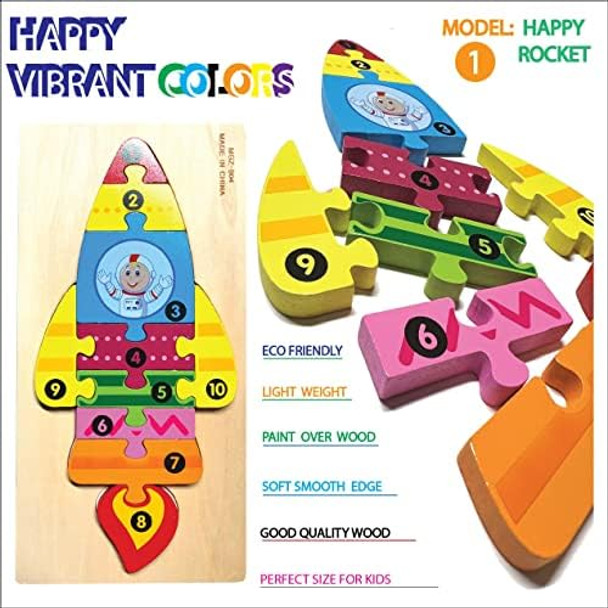 Uniqus Wooden Jigsaw Toddler Puzzles, s For Kids Ages 3 And Up, Pre-School Educational Puzzles, Animal Jigsaws, s For Boys And Girls, Montessori Toys, 3D Animals, Alligator, Rocket And Giraffe
