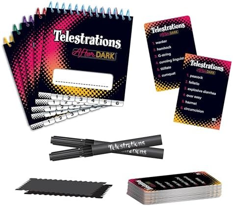 Usaopoly Telestrations: After Dark, The Adult Party Board Game, 6-Player Edition, An Adult Twist On The #1 Party/Family Game, The Telephone Game Sketched Out, Ages 17+, 4-6 Players, 10-15 Minutes Per Round