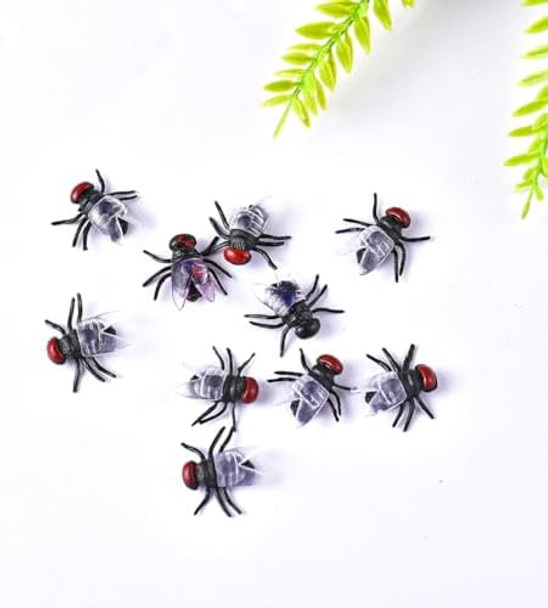Uuyyeo 100 Pcs Halloween Plastic Flies Realistic Little Flies Mini Tiny Flies Scary Insects Insect Miniatures Funny Prank Props Party Supplies