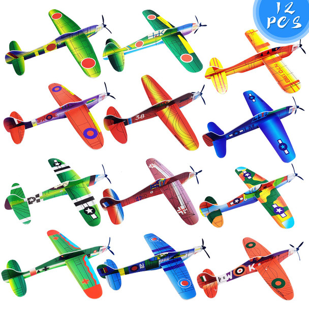 Visen 8" Airplane Toy,12 Different Designs Planes Toys For Boys,Foam Glider Planes Toys,Birthday Favors Lightweight Paper Airplanes,Individually Packed Outdoor Flying Toys,Party Favors For Kids 8-12(24 Pcs)