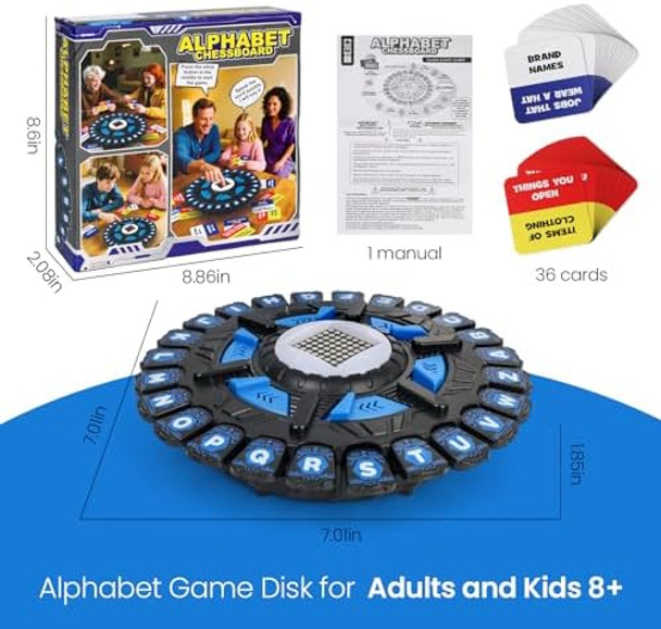 Viviycfish Alphabet Chess Board Game With 15 Seconds Display Timer And 36 Category Card,Fast Word Challenge,Family Word Games Toy For Kids And Adults