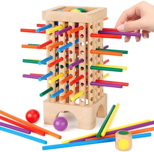 Whimsiplay Montessori Game Wooden Board Games, 42 Colorful Sticks Dice Game Math Learning Toys For 3 4 5 6 Year Olds, Builds Fine Motor Skills & Counting, Family Travel Games For 3 Year Olds For Kids