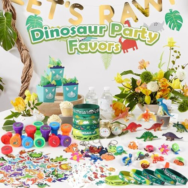 Winrayk Dinosaur Party Favors Dino Birthday Supplies Kids Goodie Bags Stuffers Boys , Dinosaur Toy Figure Glow In The Dark Tattoo Sticker Silicone Wristband Stamper Keychain Ring Dino Party Favors
