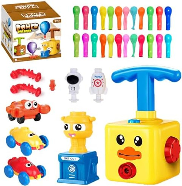 Wishdiam Balloon Launcher Toy Set, Balloon Powered Cars, Creative Inflatable Pump Racing Car, Scientific Experiment Intelligence Education Preschool Children'S Toys (Duck)