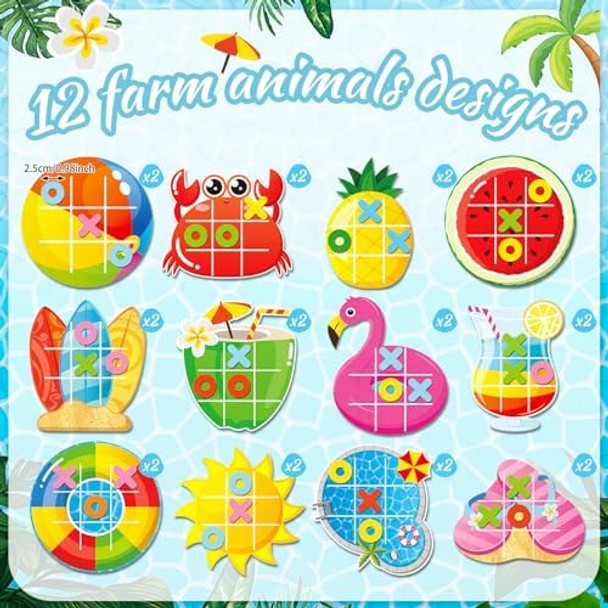 Wiwiqing 24 Pack Beach Tic Tac Toe Strategic Board Game Pool Beach Favors Felt Flamingo Pineapple Party Game For Hawaiian Luau Summer Themed Birthday Supplies Goodie Bags Prizes