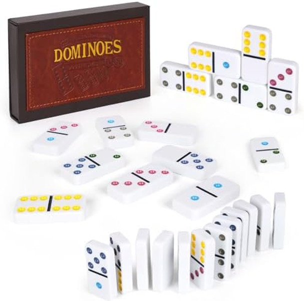 Wjzdy Dominos Set For Adults - Classic Game With Leather Case, Double Six, 28 Tiles, Travel Set, Party Board Game For Family Game Night, 2-4 Players