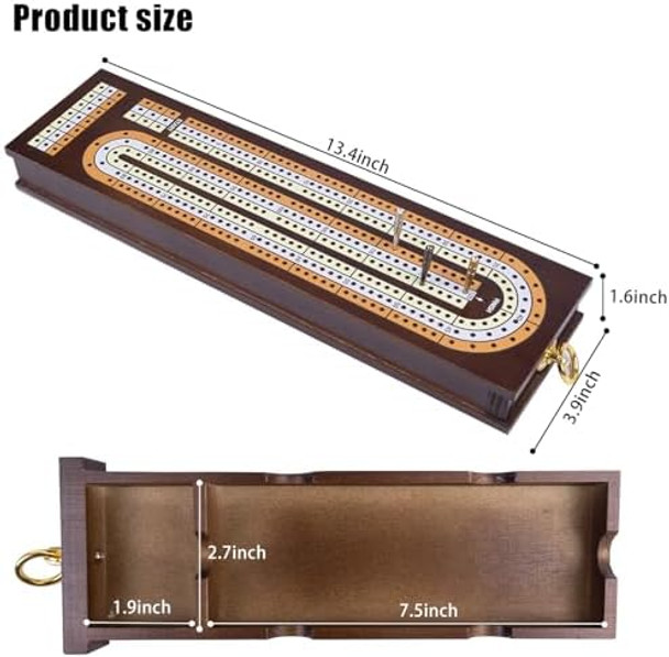 Wodgod Wooden Cribbage Board Game Set,Traditional Cribbage Board Game,Solid Wood,3 Track Cribbage Board, 9 Metal Pegs,2 Decks Of Playing Cards,Fun Table Game,Game Night, Travel (Manual Included)