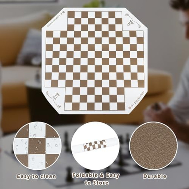 Wodgod 3 Or 4 Player Chess Board Game Set,64 Pieces Colorful Chess,Chess Game For Team Chess With A Leather Game Mat
