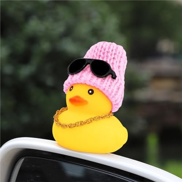 Wonuu 2Pcs Car Rubber Duck For Dashboard Decorations With Propeller Top/Knitted Hat Sunglasses Necklace Cars Accessories Yellow Ducks Car Ornament, Black+Pink Wonuu 2Pcs Car Rubber Duck For Dashboard Decorations With Propeller Top/Knitted Hat Sunglasses Necklace Cars Accessories Yellow Ducks Car Ornament, Black+Pink