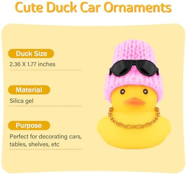 Wonuu 2Pcs Car Rubber Duck For Dashboard Decorations With Propeller Top/Knitted Hat Sunglasses Necklace Cars Accessories Yellow Ducks Car Ornament, Black+Pink Wonuu 2Pcs Car Rubber Duck For Dashboard Decorations With Propeller Top/Knitted Hat Sunglasses Necklace Cars Accessories Yellow Ducks Car Ornament, Black+Pink