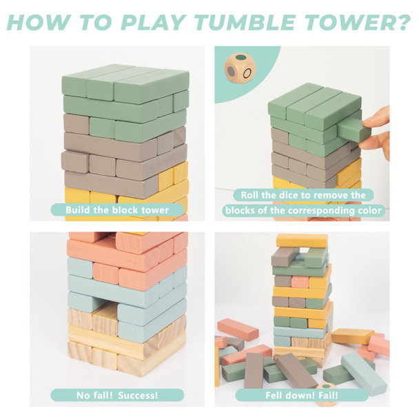 Woodenfun Wooden Blocks Stacking Games, 48Pcs Tumbling Stacking Blocks Game For Kids And Families, Wood Colorful Balancing Blocks Montessori Toys For Kids