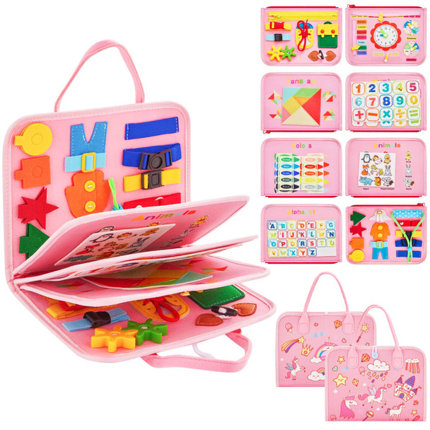 Yeeeasy Montessori Busy Board For Toddlers 1-4 Years Old – Sensory Educational Toy For Fine Motor Skills, Travel-Friendly Activity Book, For Boys & Girls, Pink Yeeeasy Montessori Busy Board For Toddlers 1-4 Years Old – Sensory Educational Toy For Fine Motor Skills, Travel-Friendly Activity Book, For Boys & Girls, Pink
