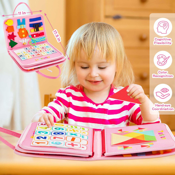 Yeeeasy Montessori Busy Board For Toddlers 1-4 Years Old – Sensory Educational Toy For Fine Motor Skills, Travel-Friendly Activity Book, For Boys & Girls, Pink Yeeeasy Montessori Busy Board For Toddlers 1-4 Years Old – Sensory Educational Toy For Fine Motor Skills, Travel-Friendly Activity Book, For Boys & Girls, Pink