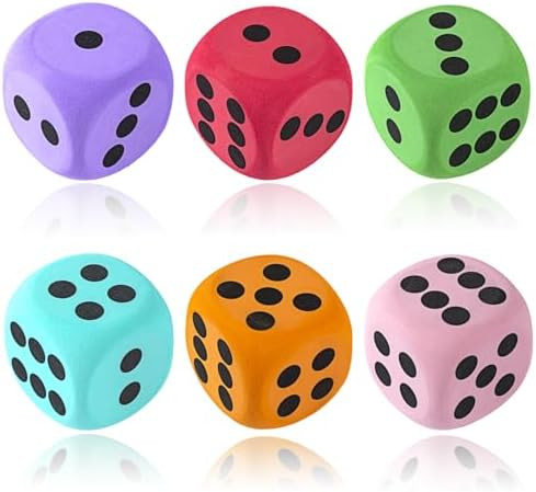 Yowget 6Pcs Eva Foam Dice,3.15" Large Dice Educational Toy,Blank Slate Board Game To Get Your Lucky Numbers For Parties And s