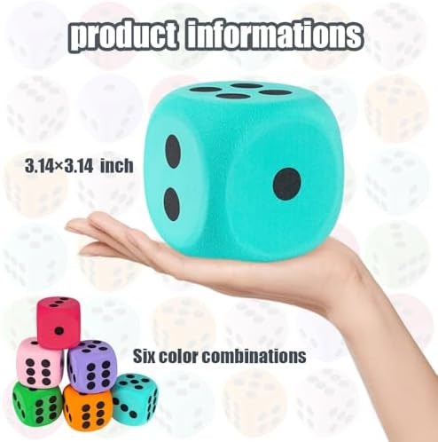 Yowget 6Pcs Eva Foam Dice,3.15" Large Dice Educational Toy,Blank Slate Board Game To Get Your Lucky Numbers For Parties And s