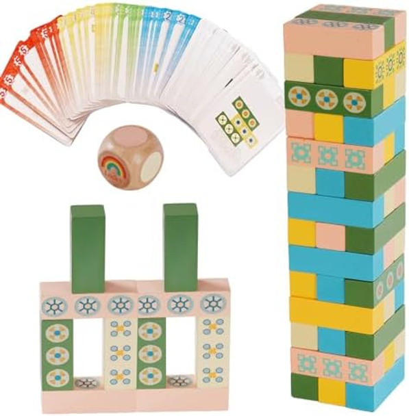 Zamtzax Wooden Tumble Tower Stacking Game For Kids & Adults – Fast-Paced Fun Family Night Puzzle Board Game, Match Challenge With Building Blocks For Party Or Classroom Games