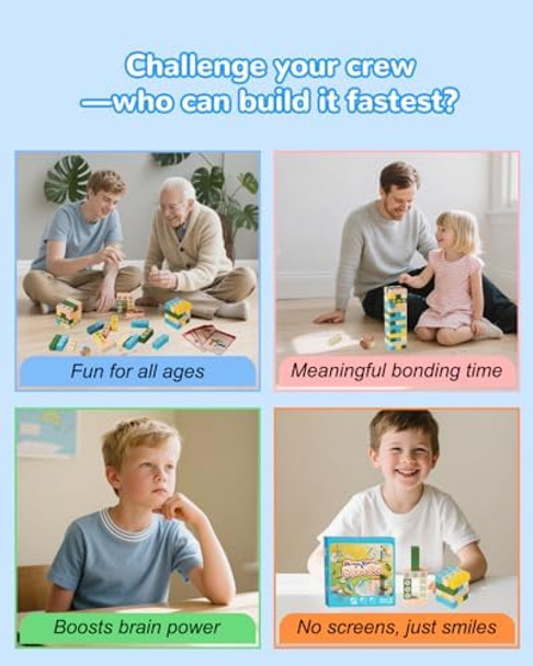 Zamtzax Wooden Tumble Tower Stacking Game For Kids & Adults – Fast-Paced Fun Family Night Puzzle Board Game, Match Challenge With Building Blocks For Party Or Classroom Games