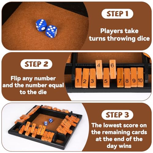 Agirlgle Shut The Box Dice Game, 1-4 Players Wooden Family Board Math Game With 12 Dice ，Pub Strategy Dice Game For Adults Classic Tabletop Educational Game For Family, Classroom, Home