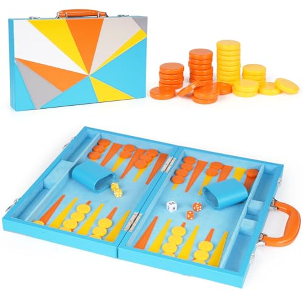 Agirlgle Backgammon Set, 15 Inches Classic Board Game With Leather Case, Geometric Leather Backgammon Game, Folding Portable Travel Strategy Backgammon Game Set For Adults Agirlgle Backgammon Set, 15 Inches Classic Board Game With Leather Case, Geometric Leather Backgammon Game, Folding Portable Travel Strategy Backgammon Game Set For Adults