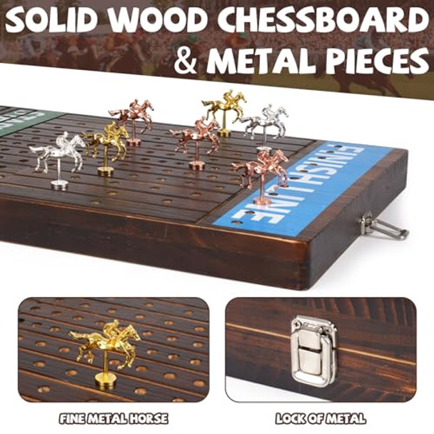 Agirlgle Deluxe Folding Horse Racing Board Game Set With Metal Horses, Foldable Board, Metal Dice, Domino Set, And Card Game – Premium Family Strategy Board Game For Parties, Travel, And Game Night