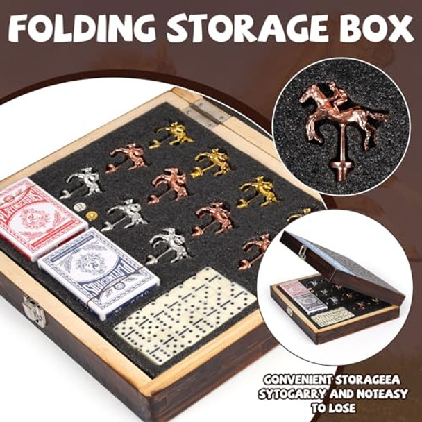 Agirlgle Deluxe Folding Horse Racing Board Game Set With Metal Horses, Foldable Board, Metal Dice, Domino Set, And Card Game – Premium Family Strategy Board Game For Parties, Travel, And Game Night