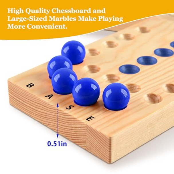 Alangduo Deeper Holes & Larger Marbles Original Wooden Marble Board Game, Portable For 2-6 Players, Wahoo Game With 36 Marbles & 12 Dice For Family, Friends, Party, Travel, And Camping