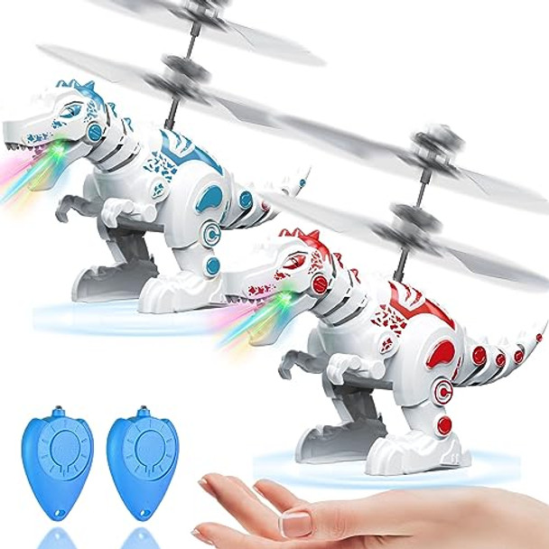 Amiline 2 Pack Flying Dinosaur Toy Parachute Figures,Flying Orb Ball Toy Parachute Figures With Led Light Flying Ball Drone With 2 Remotes Indoor Outdoor Boys Girls Adults S For 6 7 8 9 10 11 12+ Year Ol