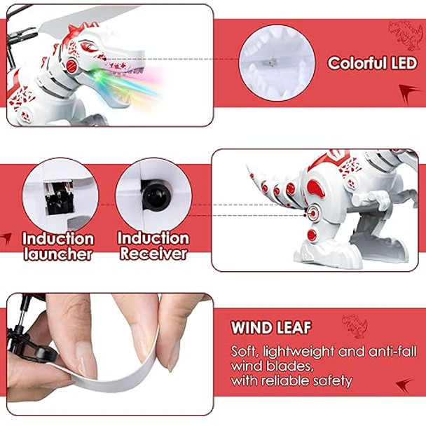 Amiline 2 Pack Flying Dinosaur Toy Parachute Figures,Flying Orb Ball Toy Parachute Figures With Led Light Flying Ball Drone With 2 Remotes Indoor Outdoor Boys Girls Adults S For 6 7 8 9 10 11 12+ Year Ol