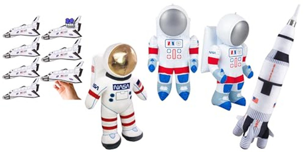 Artcreativity Space Party Bundle - Includes 24 Space Shuttle Gliders + 1 Rocket Plush Toy + 2 Inflatable Astronauts + 1 Astronaut Plush Toy Artcreativity Space Party Bundle - Includes 24 Space Shuttle Gliders + 1 Rocket Plush Toy + 2 Inflatable Astronauts + 1 Astronaut Plush Toy