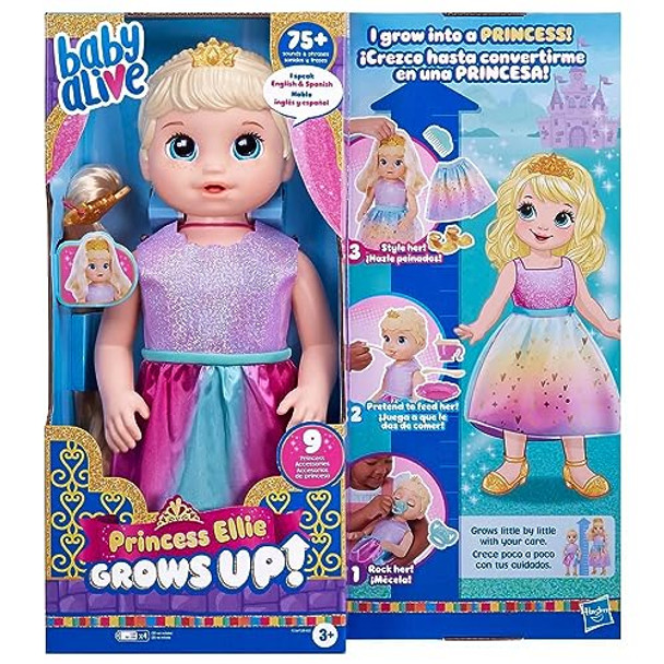 Baby Alive Princess Ellie Grows Up Interactive Doll With Accessories, Toys For 3+ Years, 18-Inch