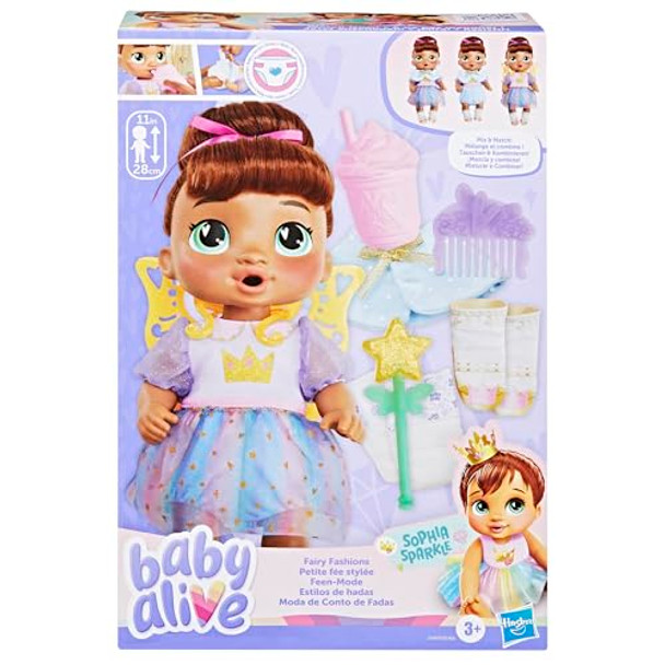 Baby Alive Fairy Fashions Sophia Sparkle Doll With Clothes Accessories, Brown Hair, 11 Inches, Toys For 3 Year Old Girls And Boys & Up ( Exclusive)