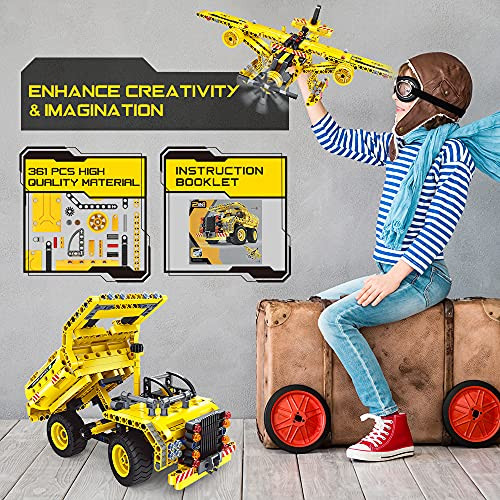 Baodlon Stem / Building Toy For Ages 5, 6, 7, 8, 9, 10, 11, 12 Years Old Kid, Boy, Girl - 2-In-1 Truck Airplane Take Apart Toy, 361 Pcs Diy Building Kit, Learning Engineering Construction Toy, Ideal