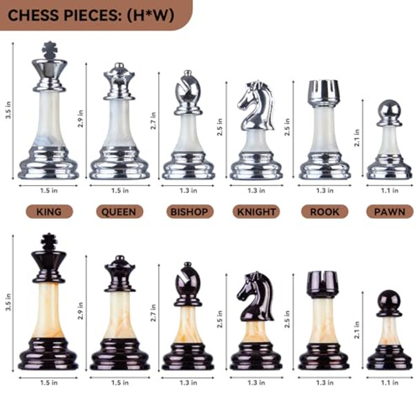 Bivomon Deluxe Chess Set 16.5'' Wooden Large Folding Chess Board Game With Handle, Weighted Acrylic Chess Pieces - 3.5" King With Storage Slots For Beginners, Professional Players Bivomon Deluxe Chess Set 16.5'' Wooden Large Folding Chess Board Game With Handle, Weighted Acrylic Chess Pieces - 3.5" King With Storage Slots For Beginners, Professional Players
