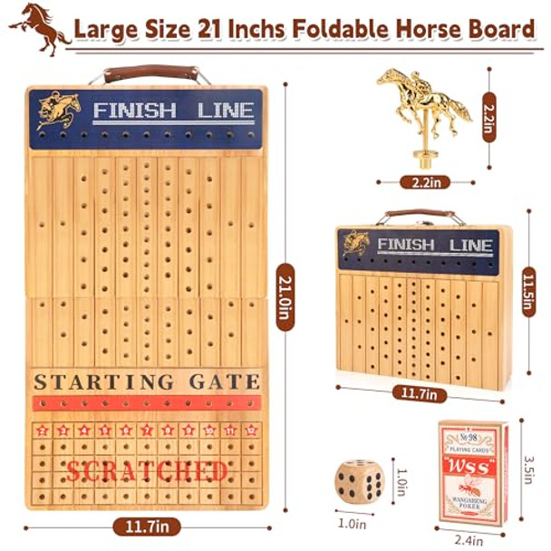 Bravmate Large 21 Inches Horse Race Board Game, Solid Wood Foldable Horse Racing Game With 11 Luxury Metal Horses, 2 Wooden Dice, 2 Boxes Of Cards, 80 Chips For Parties Bravmate Large 21 Inches Horse Race Board Game, Solid Wood Foldable Horse Racing Game With 11 Luxury Metal Horses, 2 Wooden Dice, 2 Boxes Of Cards, 80 Chips For Parties