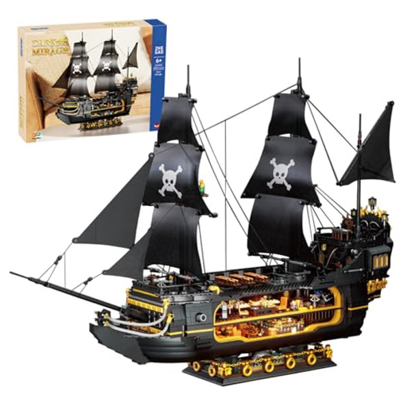 Bricktribe Pirate Ship Building Kit With Led Lights, Black Pearl Building Toys For Adults, Ship Toys For Ages 14 And Up, Not Compatible With Lego Pirate Ship Set, 2900 Pcs