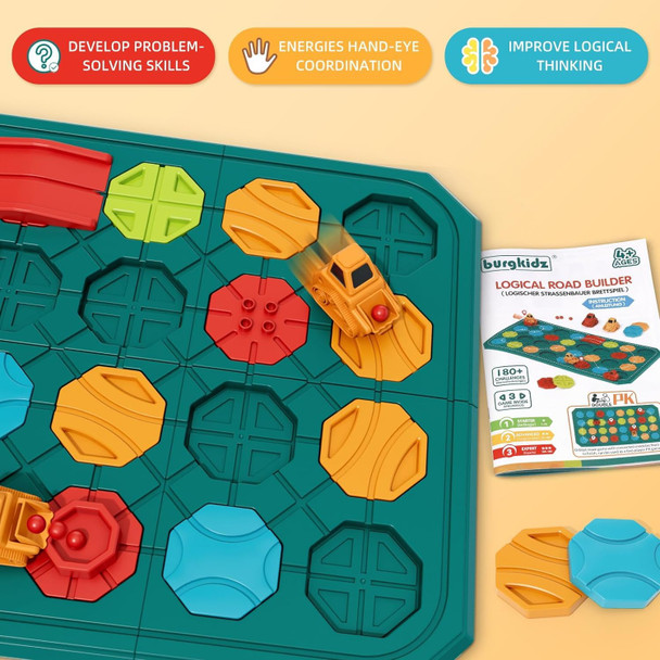 Burgkidz Stem Board Games Kids Toys, Maze Brain Teaser Puzzles Learning Games For Kids Ages 4-8 118 Challenges 5 Difficulty Levels Squirrel Logic Track Building Blocks, Educational Montessori Birthday S