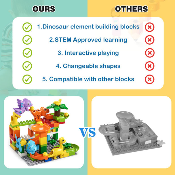 Burgkidz Marble Run Building Blocks Dino Toys: Stem Ball Race Track For Boys & Girls With Functional Dinosaur Building Blocks, Marbles Maze Game Toy Set For Kids Ages 3 4-8