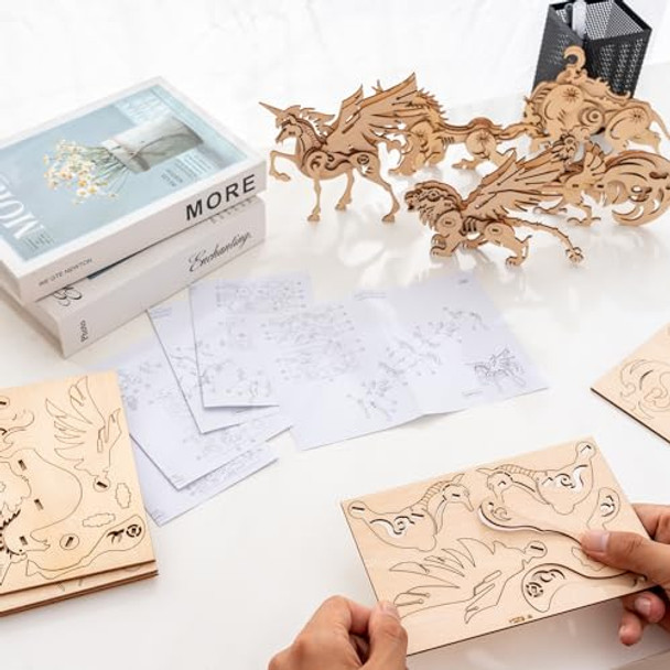 Cyazoo5In1 3D Wooden Puzzle Animal Beast Model Set Diy Building Kits-Mountain And Sea Classic Desk Display Home Decoration-Unique For Adults And Kids