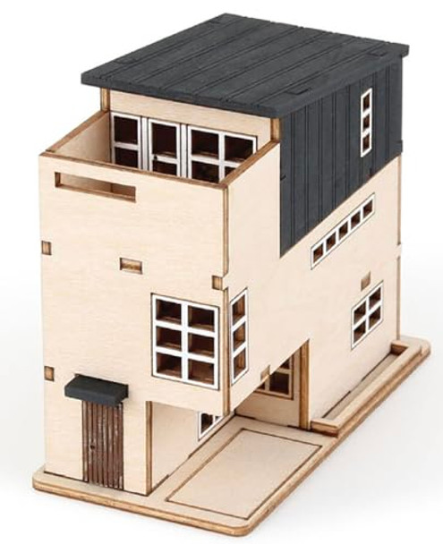 Caincosmetic Young Modeler 3D Puzzle Mini Narrow House – Wooden Brain Puzzle Assembly Kit, Creative Model Building (1:150 Scale)