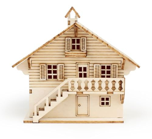 Caincosmetic Young Modeler Wooden 3D Puzzle Kit - World House Series - Diy Brain Puzzle & Wood Assembly Craft