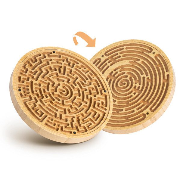 Chillkitypet Round Wooden Labyrinth Board Game - Marble Maze For Education And Fun, Toddler Activity Board, Brain Teaser Puzzle Logic Game With Two Metal Balls For Kids, Adults, Teens, Boys, And Girls