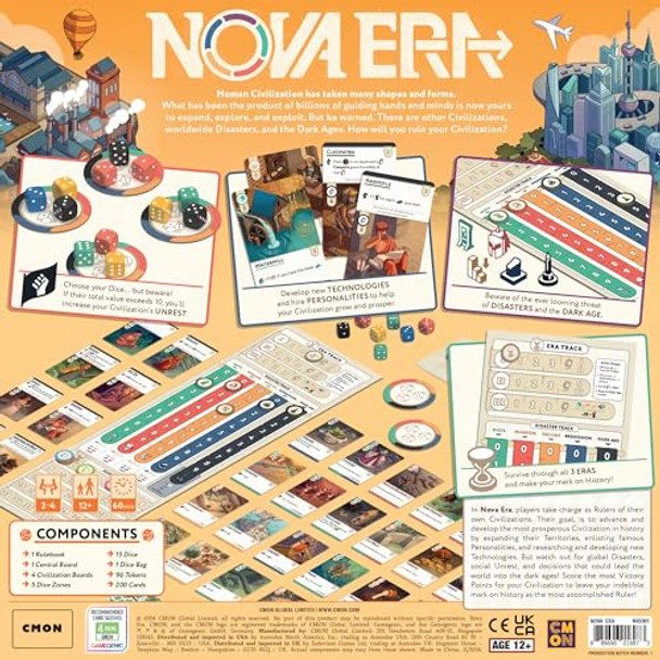 Cmon Nova Era Board Game - Civilization Building & Economic Strategy Game, Accessible Game For Kids & Adults, Ages 12+, 2-4 Players, 60 Minute Playtime