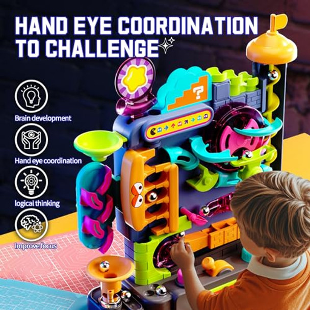 Couomoxa Marble Run Board Game For Kids: 3 4 5 6 7 8 9 10 11 Years Old Vertical Marble Obstacle Challenge For Boys Girls - Fun Obstacle Maze Stem Toy For Preschool - Christmas Birthday Ages 3+