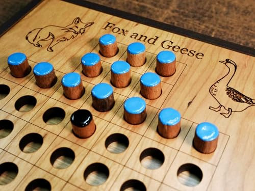 Creative Crafthouse Handcrafted Fox And Geese Game Board Set - 6" X 6" With Wood Travel Cover - Classic Strategy Game For All Ages - Inspired By Centuries Of Tradition