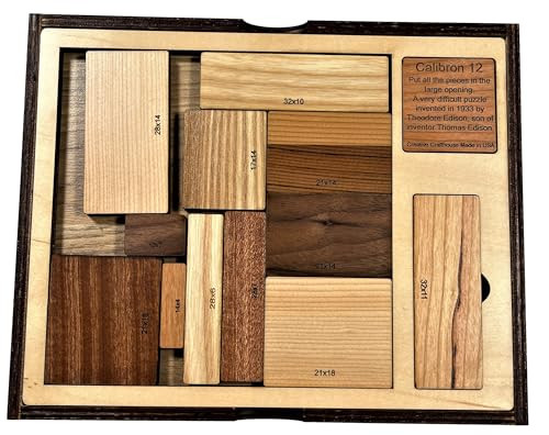 Creative Crafthouse Calibron 12 - Impossible 12 Piece Wooden Brain Teaser For Adults - Very Difficult Wood Puzzle - Made In Usa